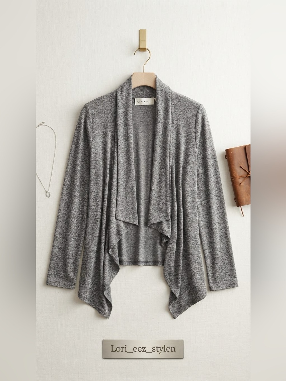 Draped Open-Front Gray Cardigan Sweater